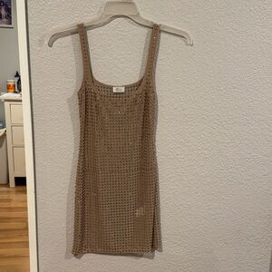 Tan Sleeveless Sequin Mesh Party Dress